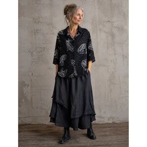 Moonlight Y&S Fashion Design Black‎ Polka Dot Abstract Print Lagenlook Shirt- XL
